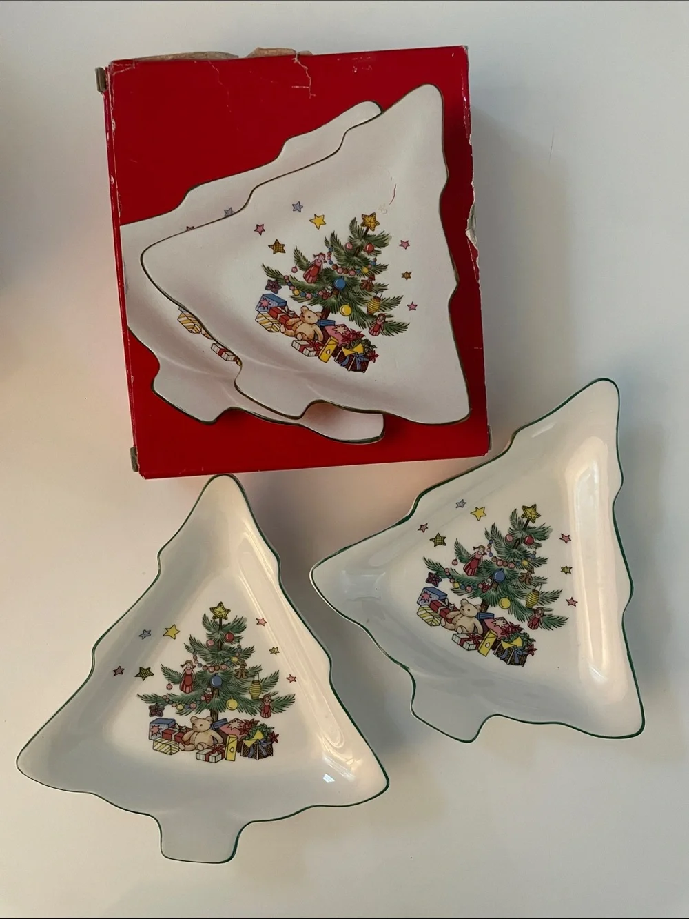 NIKKO Christmastime Tree Shaped 6” Candy Dish set of 2